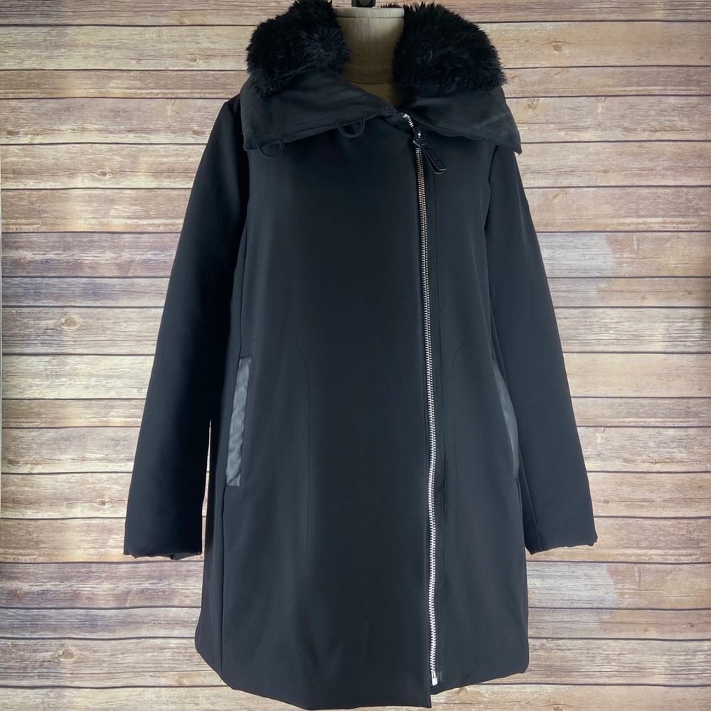 Derek Lam 10 Faux Fur Trim Black Parka Coat Winter Jacket Large